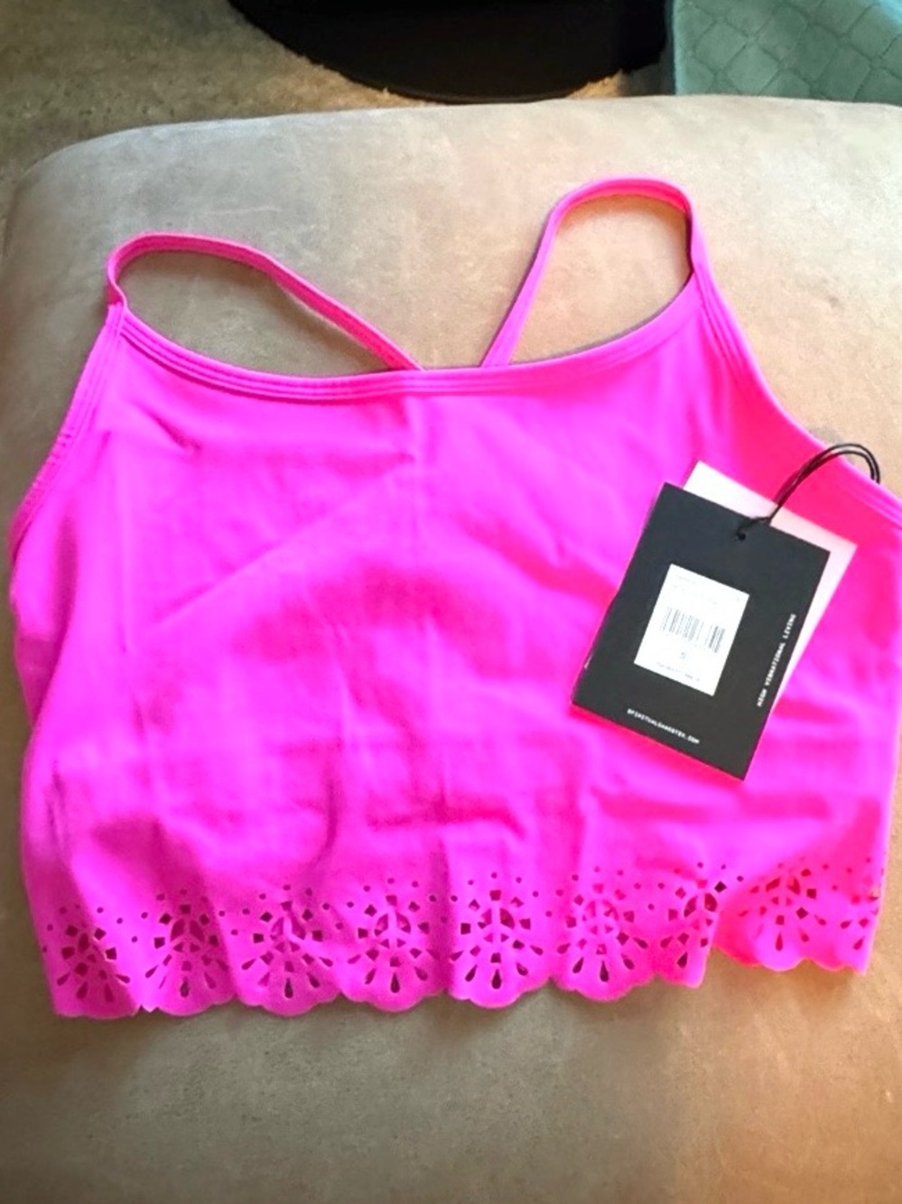 Spiritual Gangster Hot Pink Laser Cut Petal Crop Tank Adjustable Bralette XL NWT